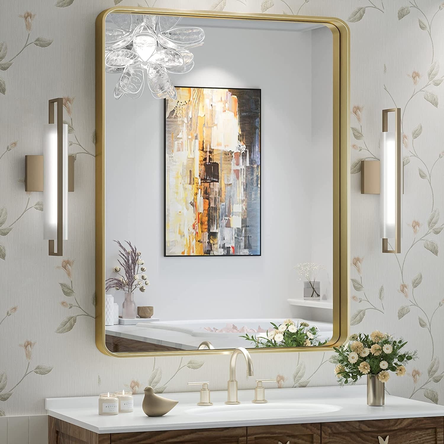 Miroir mural de salle de bain moderne à cadre en métal TokeShimi