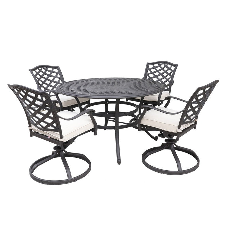 Ensemble de salle à manger rond en aluminium Torino 5 pièces avec 4 chaises pivotantes à bascule - N/A