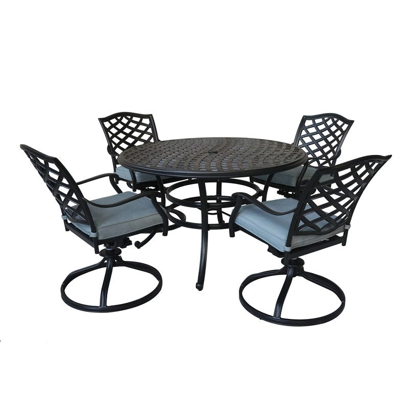 Ensemble de salle à manger rond en aluminium Torino 5 pièces avec 4 chaises pivotantes à bascule - N/A