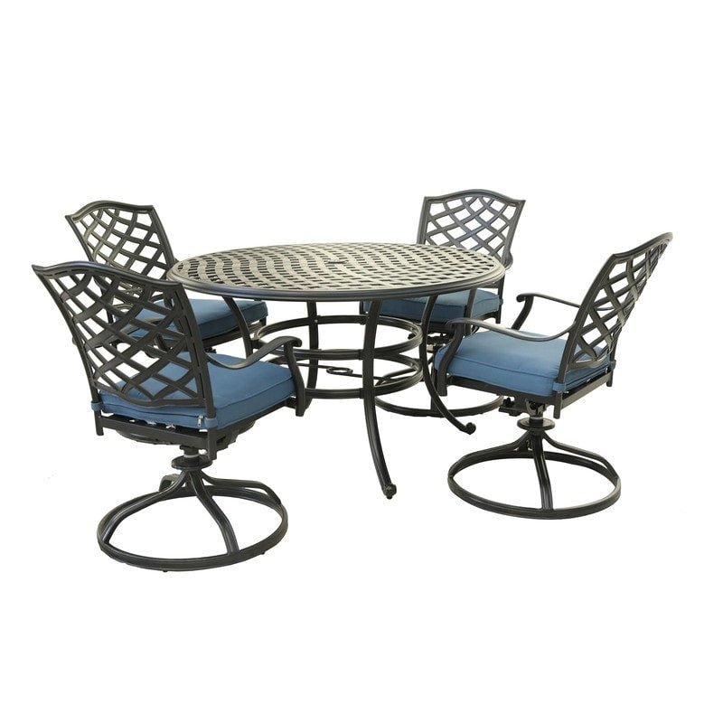 Ensemble de salle à manger rond en aluminium Torino 5 pièces avec 4 chaises pivotantes à bascule - N/A