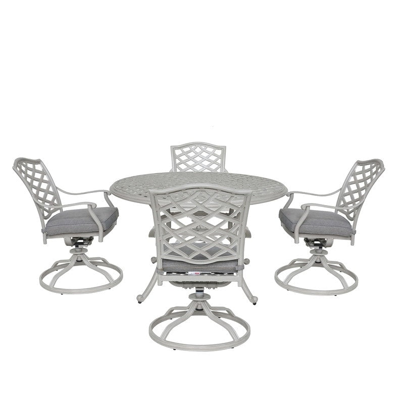 Ensemble de salle à manger rond en aluminium Torino 5 pièces avec 4 chaises pivotantes à bascule - N/A