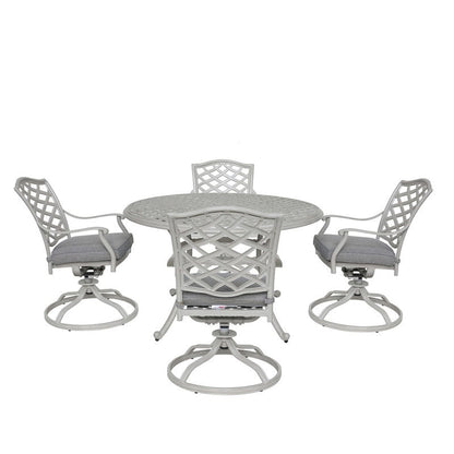 Ensemble de salle à manger rond en aluminium Torino 5 pièces avec 4 chaises pivotantes à bascule - N/A