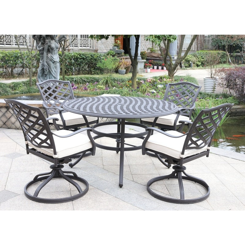 Ensemble de salle à manger rond en aluminium Torino 5 pièces avec 4 chaises pivotantes à bascule - N/A