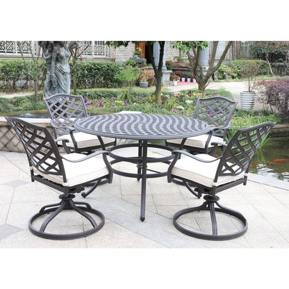 Ensemble de salle à manger rond en aluminium Torino 5 pièces avec 4 chaises pivotantes à bascule - N/A