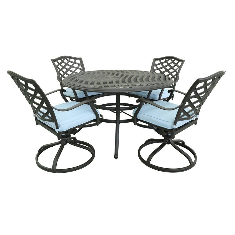 Ensemble de salle à manger rond en aluminium Torino 5 pièces avec 4 chaises pivotantes à bascule - N/A