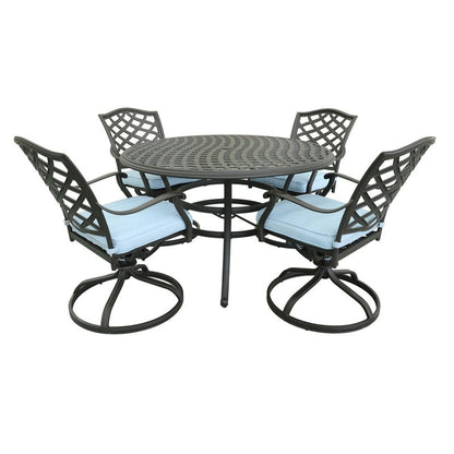 Ensemble de salle à manger rond en aluminium Torino 5 pièces avec 4 chaises pivotantes à bascule - N/A