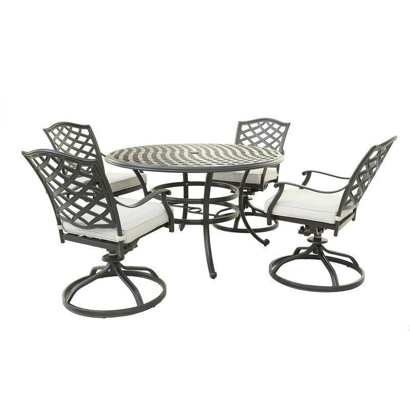Ensemble de salle à manger rond en aluminium Torino 5 pièces avec 4 chaises pivotantes à bascule - N/A