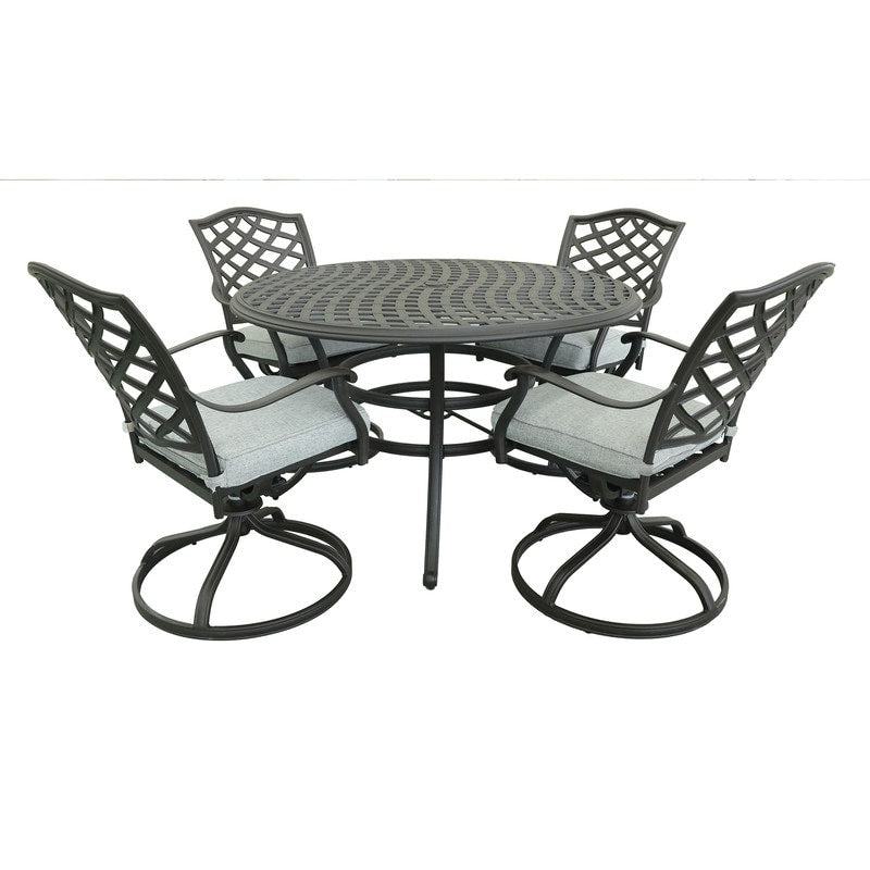 Ensemble de salle à manger rond en aluminium Torino 5 pièces avec 4 chaises pivotantes à bascule - N/A