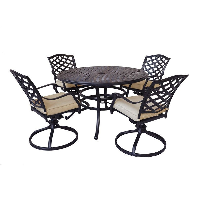 Ensemble de salle à manger rond en aluminium Torino 5 pièces avec 4 chaises pivotantes à bascule - N/A