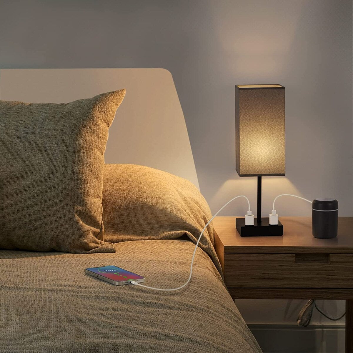 Lot de 2 lampes de table à commande tactile, lampe de chevet avec prise secteur