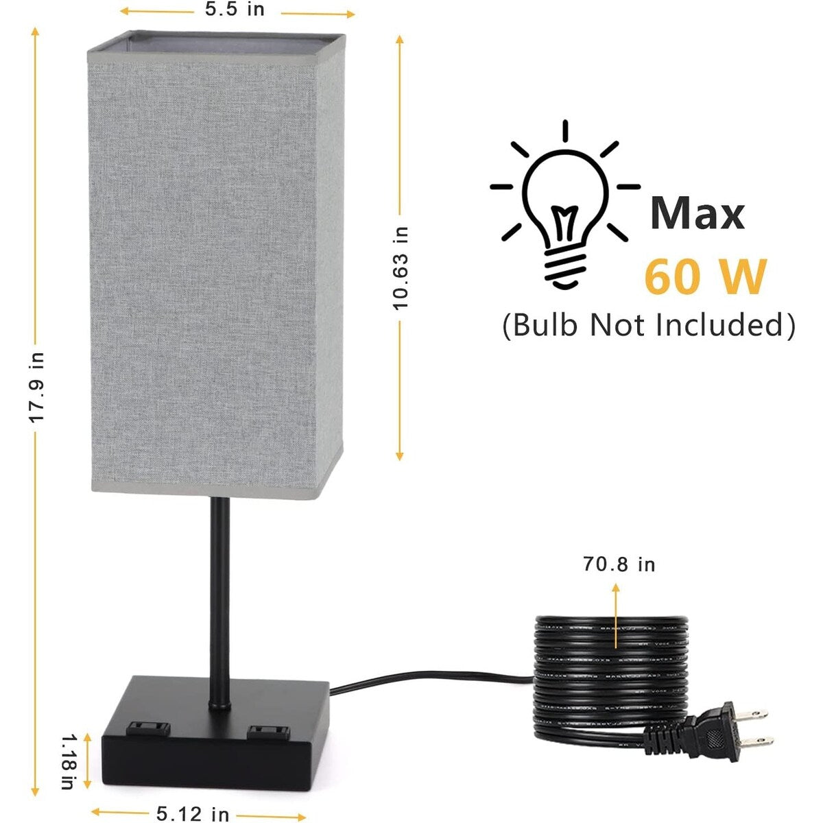 Lot de 2 lampes de table à commande tactile, lampe de chevet avec prise secteur