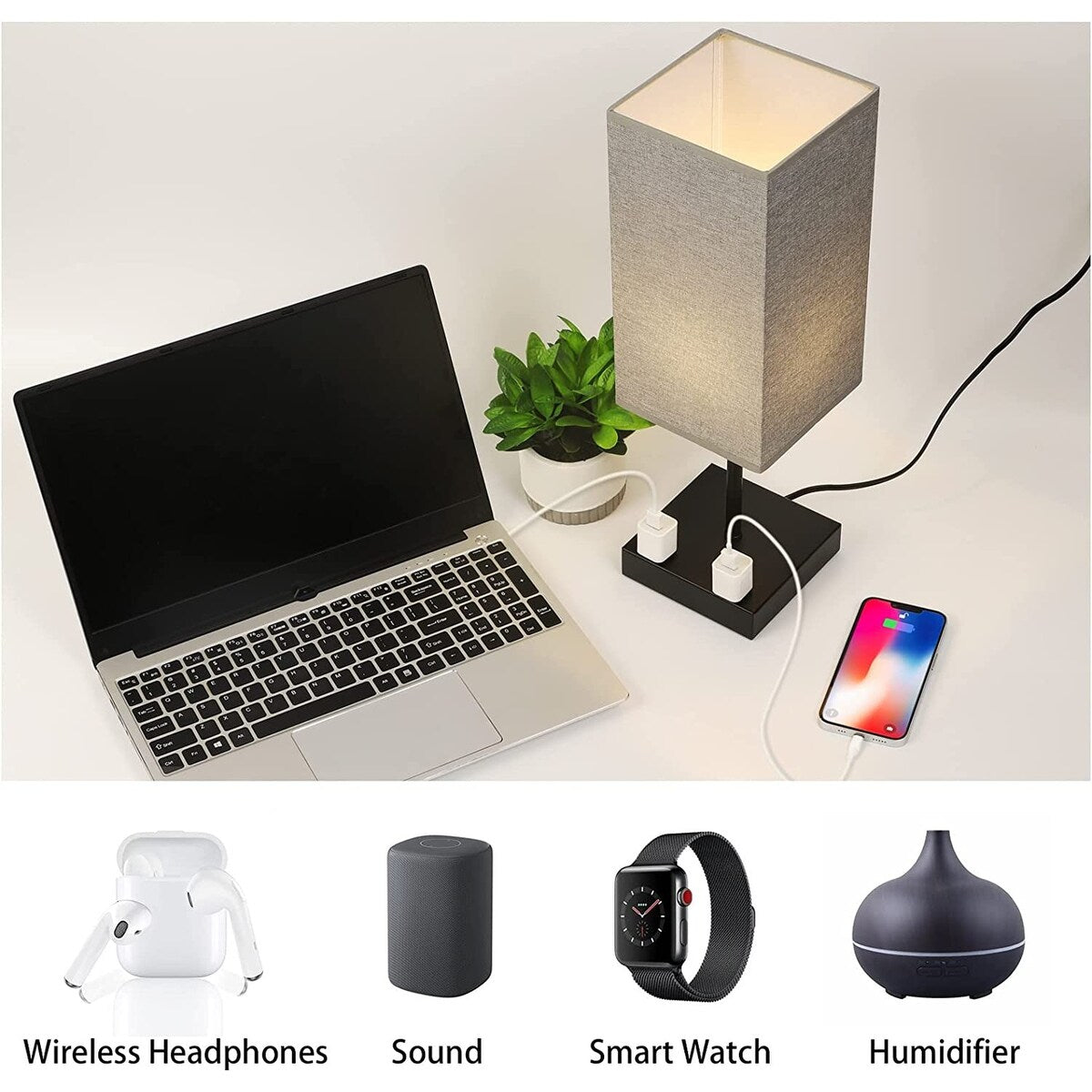 Lot de 2 lampes de table à commande tactile, lampe de chevet avec prise secteur