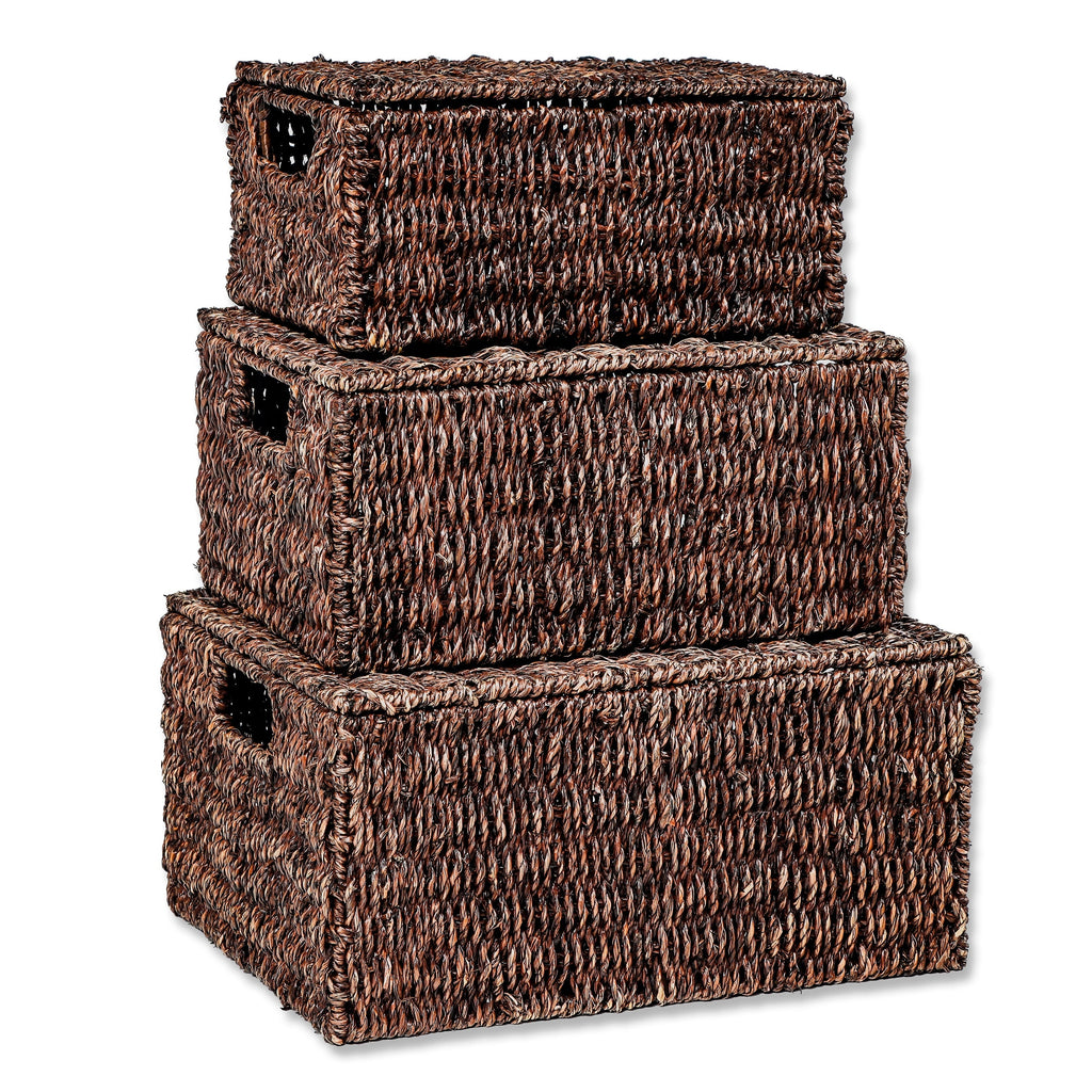 Trademark Innovations Lot de 3 paniers rectangulaires en jonc de mer avec couvercles (petits)