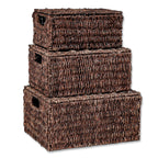 Trademark Innovations Lot de 3 paniers rectangulaires en jonc de mer avec couvercles (petits)