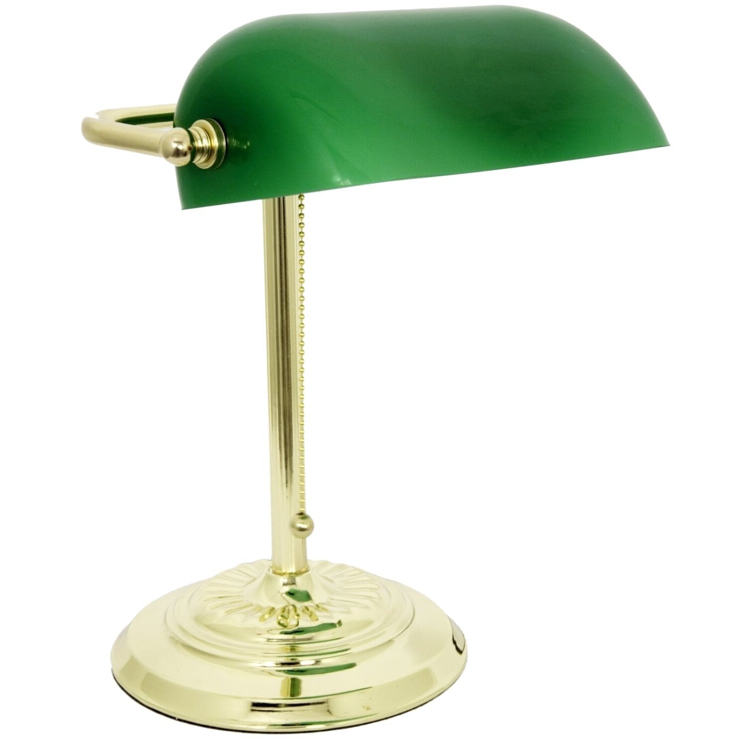 Lampe de bureau traditionnelle de banquier avec abat-jour en verre vert