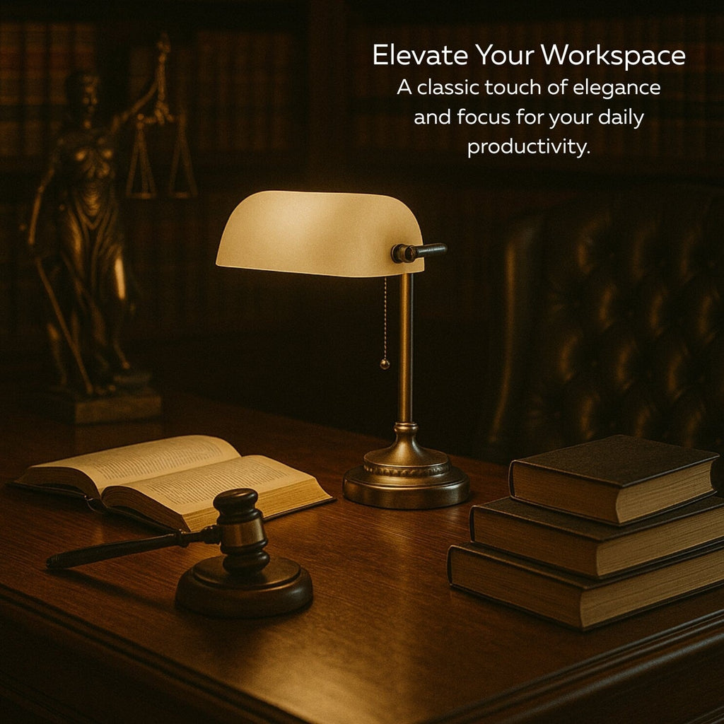 Lampe de bureau traditionnelle de banquier avec abat-jour en verre vert