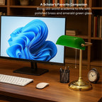 Lampe de bureau traditionnelle de banquier avec abat-jour en verre vert