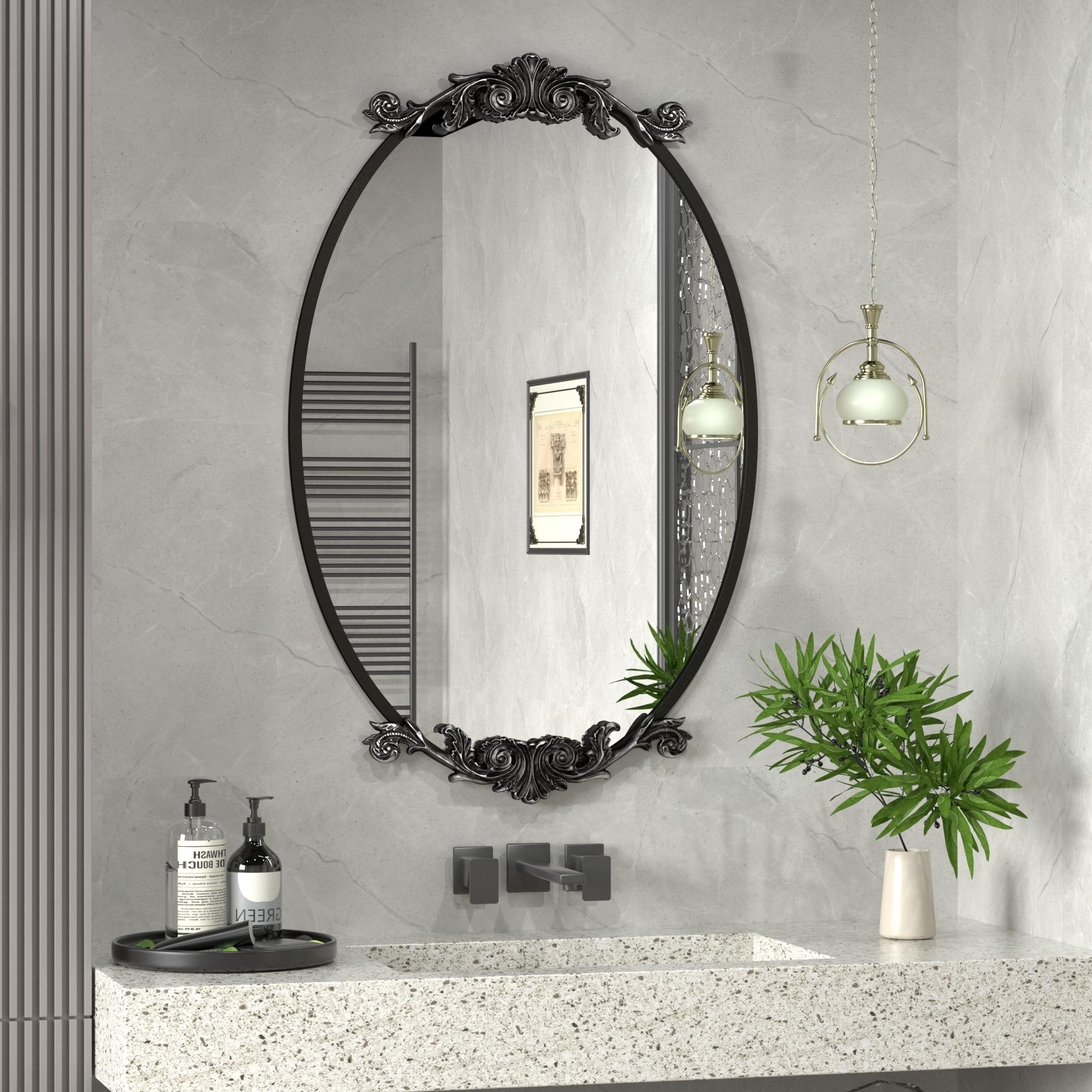 Miroir mural baroque ovale vintage orné
