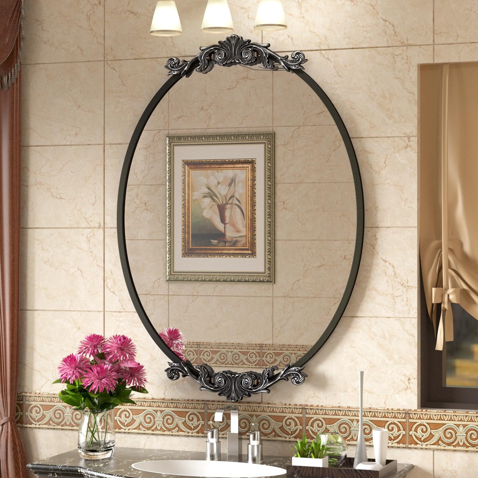 Miroir mural baroque ovale vintage orné