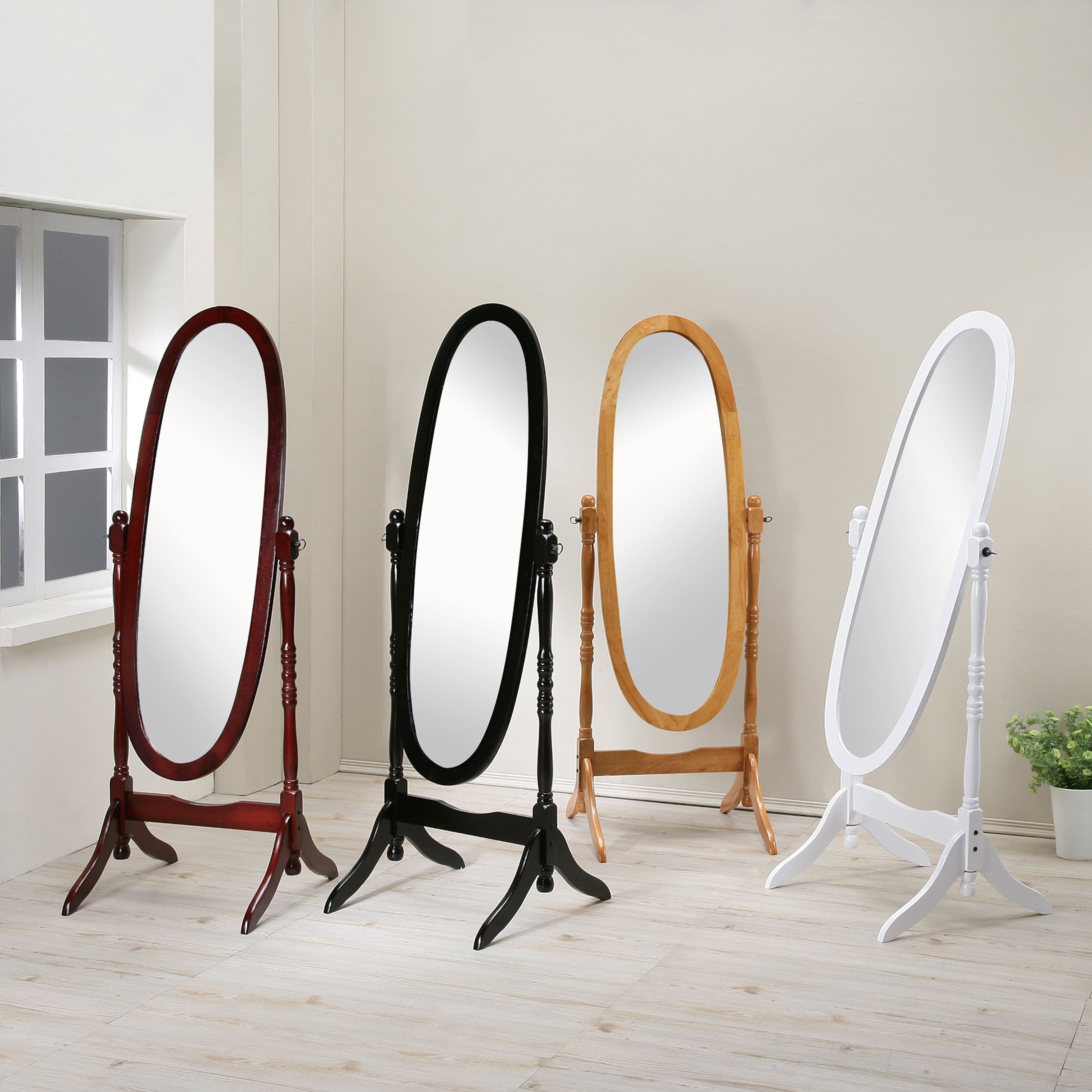 Miroir de sol ovale pivotant et réglable en bois pleine longueur de GTU Furniture