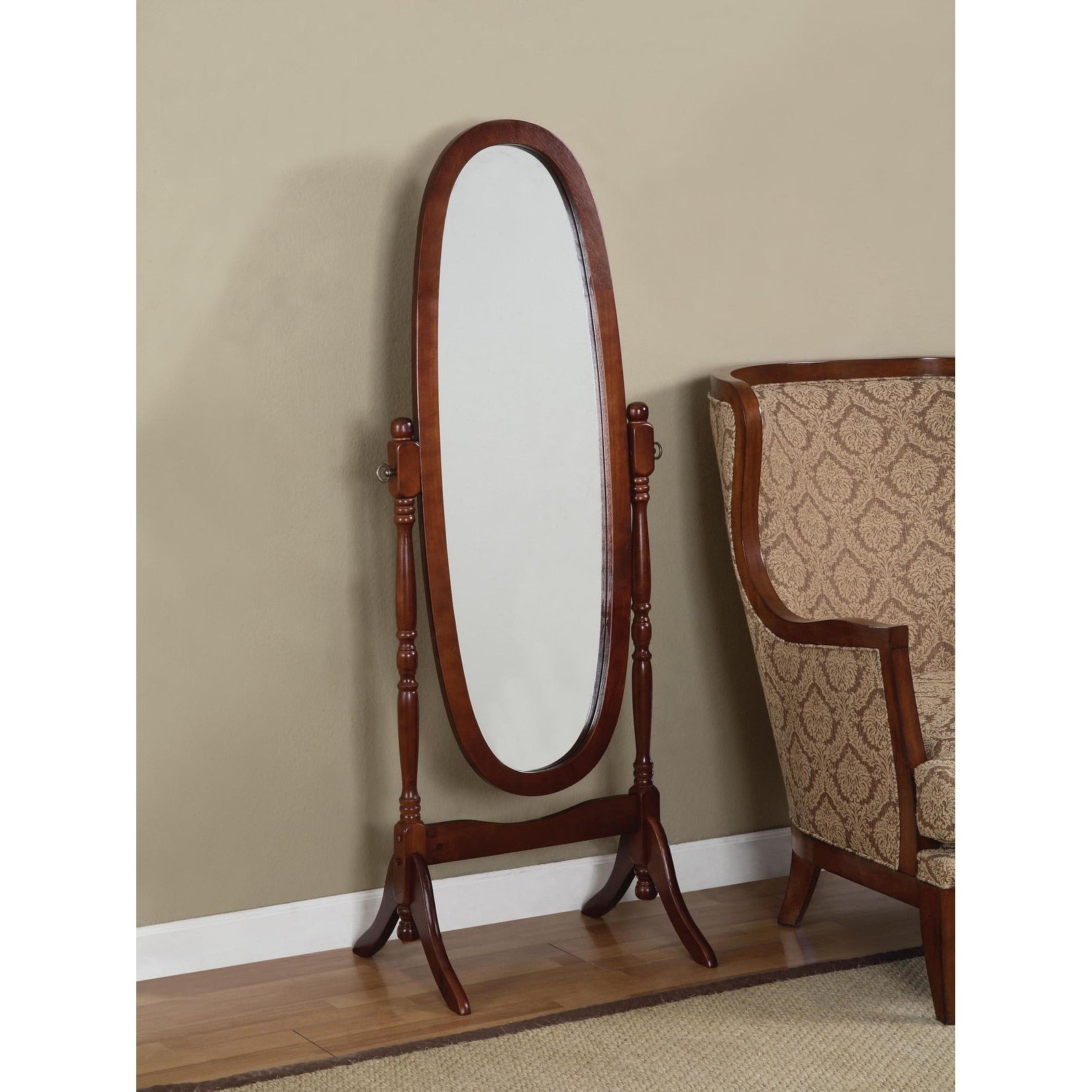 Miroir de sol ovale pivotant et réglable en bois pleine longueur de GTU Furniture