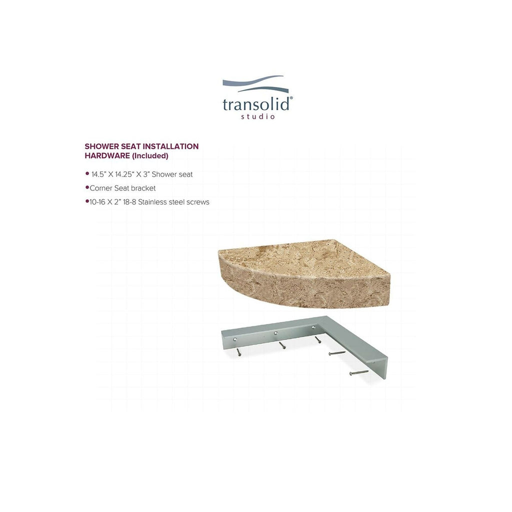 Siège de douche d'angle mural en surface solide Transolid Studio 14 po x 14 po - 14,5 x 14,25 x 3