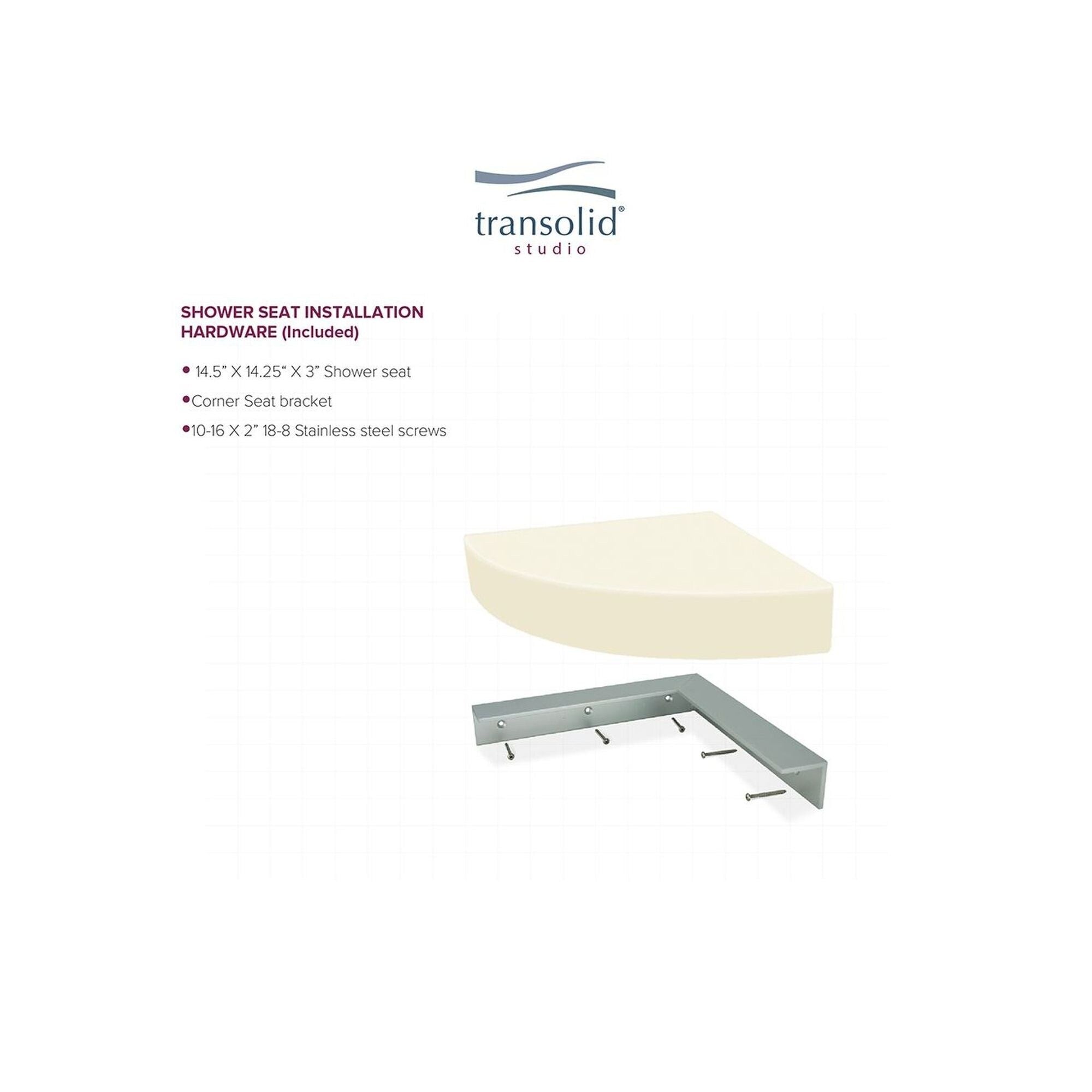 Siège de douche d'angle mural en surface solide Transolid Studio 14 po x 14 po - 14,5 x 14,25 x 3