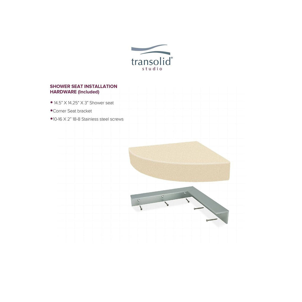 Siège de douche d'angle mural en surface solide Transolid Studio 14 po x 14 po - 14,5 x 14,25 x 3