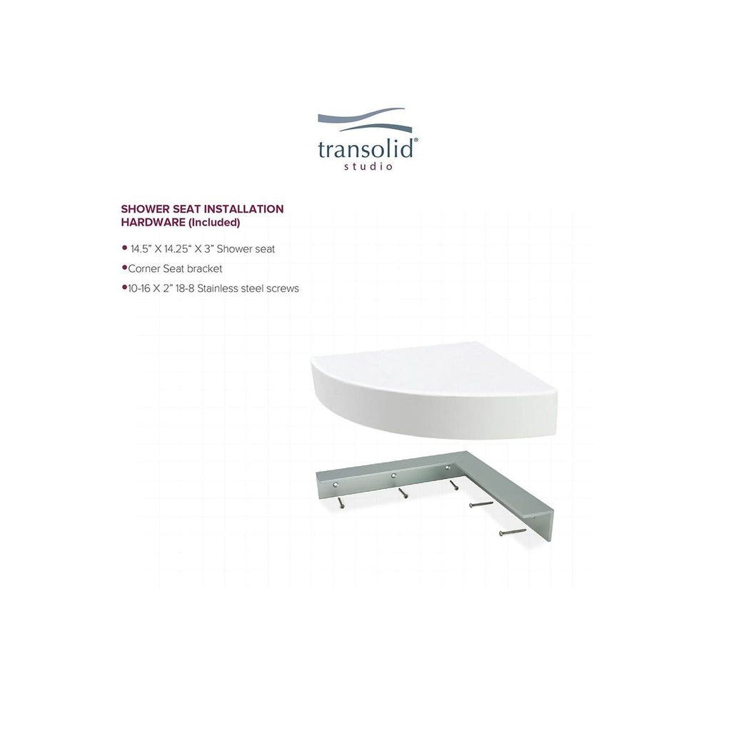Siège de douche d'angle mural en surface solide Transolid Studio 14 po x 14 po - 14,5 x 14,25 x 3