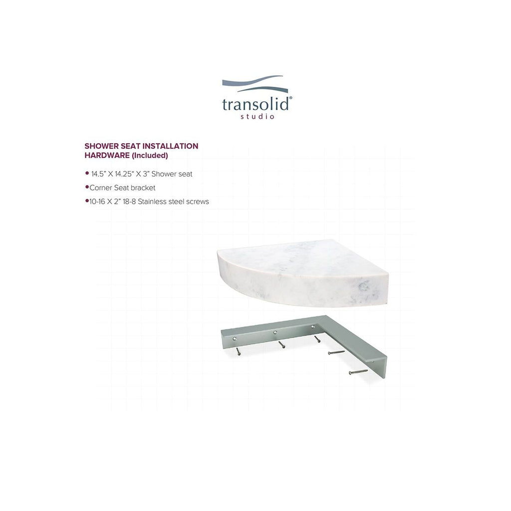Siège de douche d'angle mural en surface solide Transolid Studio 14 po x 14 po - 14,5 x 14,25 x 3