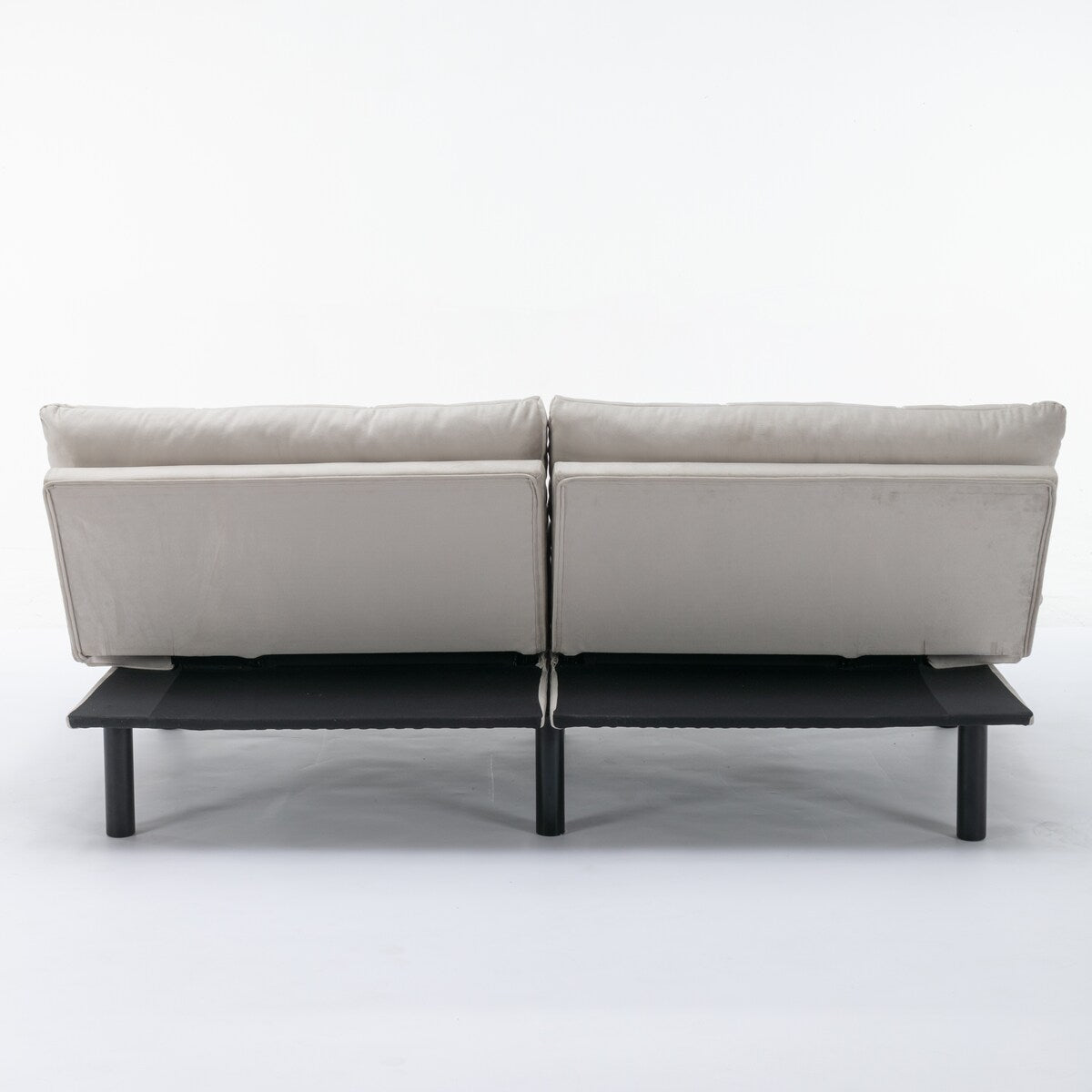 Canapé-lit 2 places rembourré en velours gris, style tendance et moderne, avec dossier réglable et sans accoudoirs