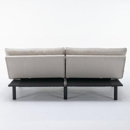 Canapé-lit 2 places rembourré en velours gris, style tendance et moderne, avec dossier réglable et sans accoudoirs