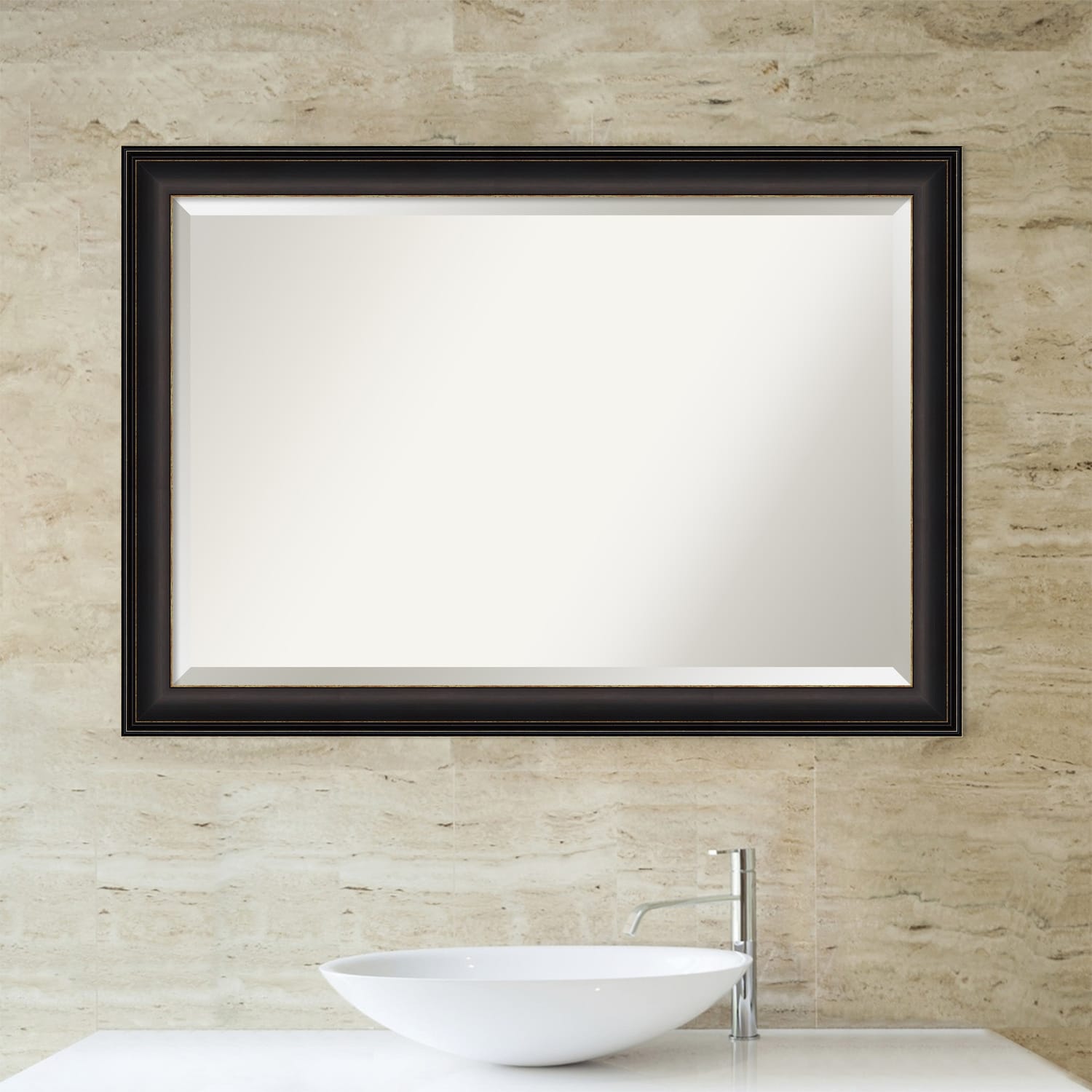 Miroir mural biseauté pour salle de bain - Cadre en bronze huilé Trio - Bronze huilé Trio
