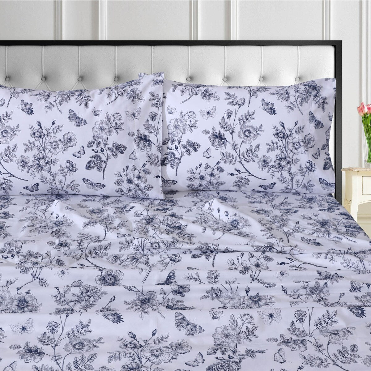Parure de draps Tribeca Living en percale de coton biologique 400 fils avec poches extra profondes