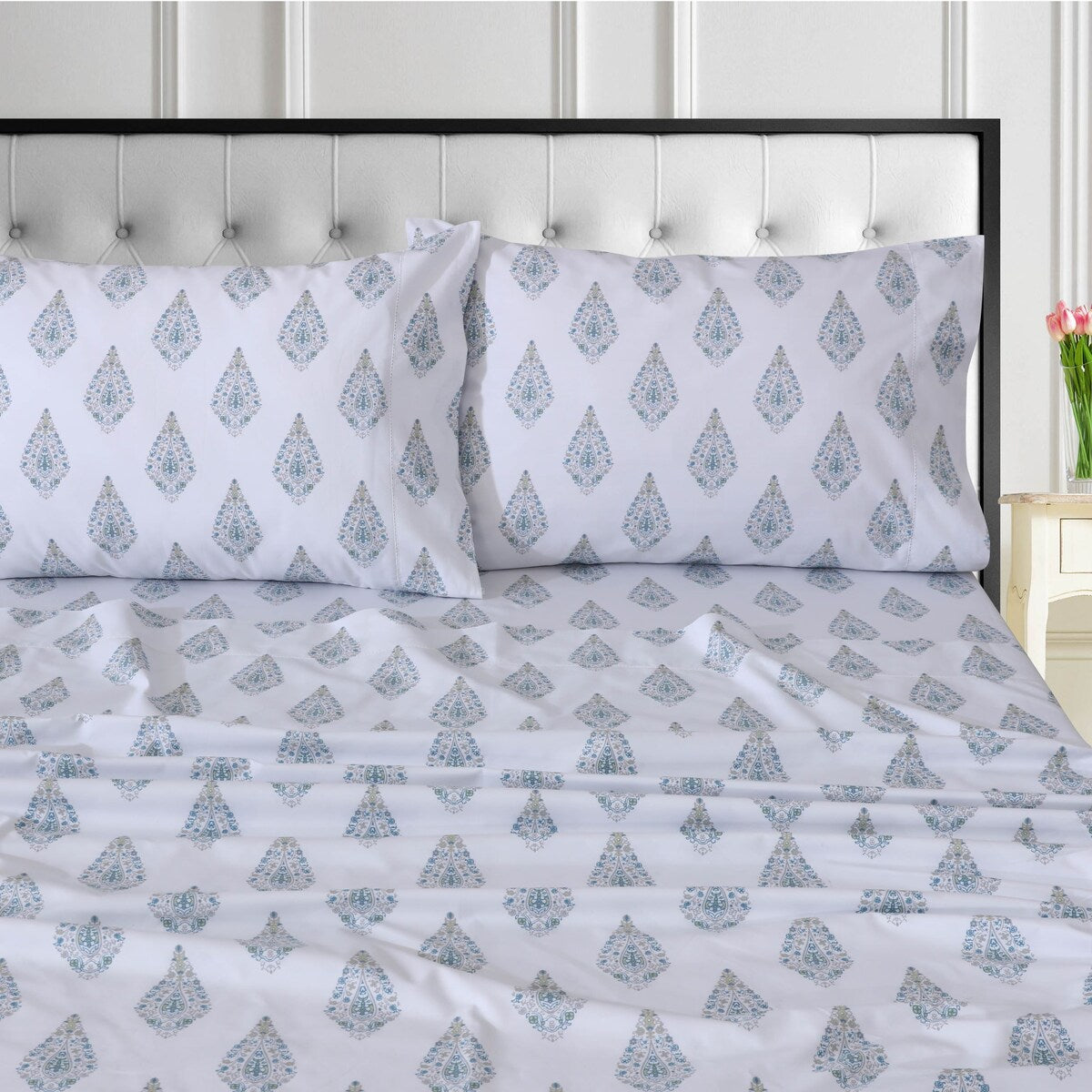 Parure de draps Tribeca Living en percale de coton biologique 400 fils avec poches extra profondes