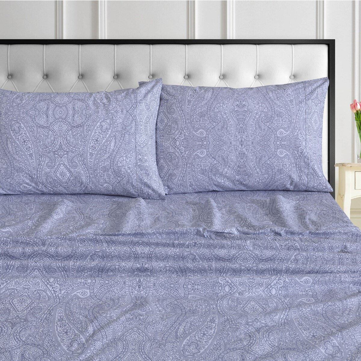 Parure de draps Tribeca Living en percale de coton biologique 400 fils avec poches extra profondes