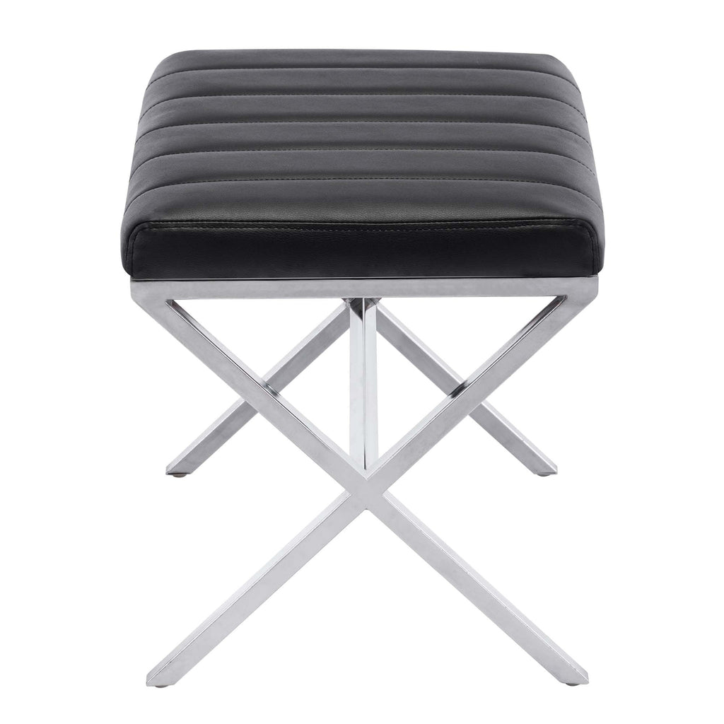 Banc de coiffeuse capitonné en similicuir avec pieds en métal en forme de X