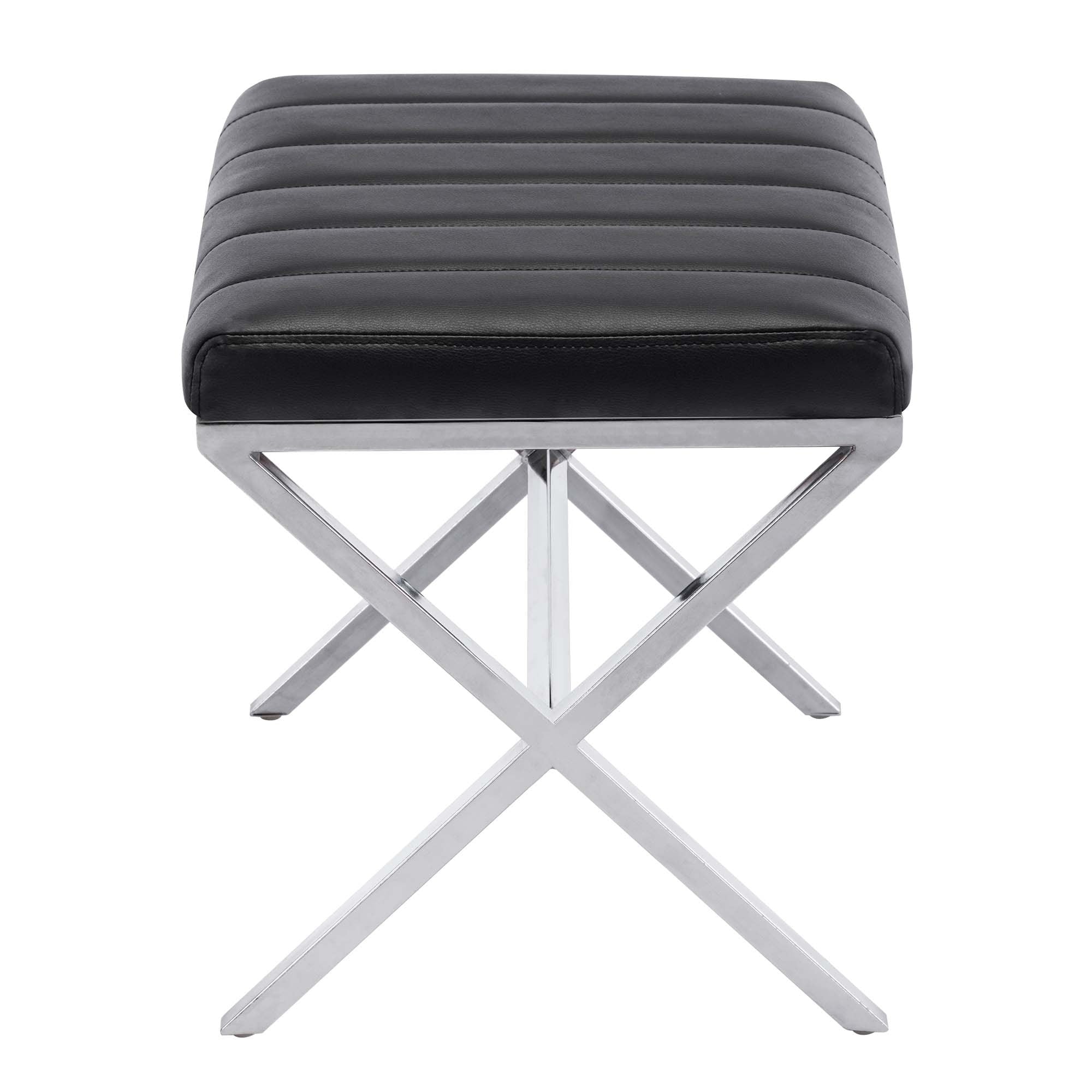 Banc de coiffeuse capitonné en similicuir avec pieds en métal en forme de X
