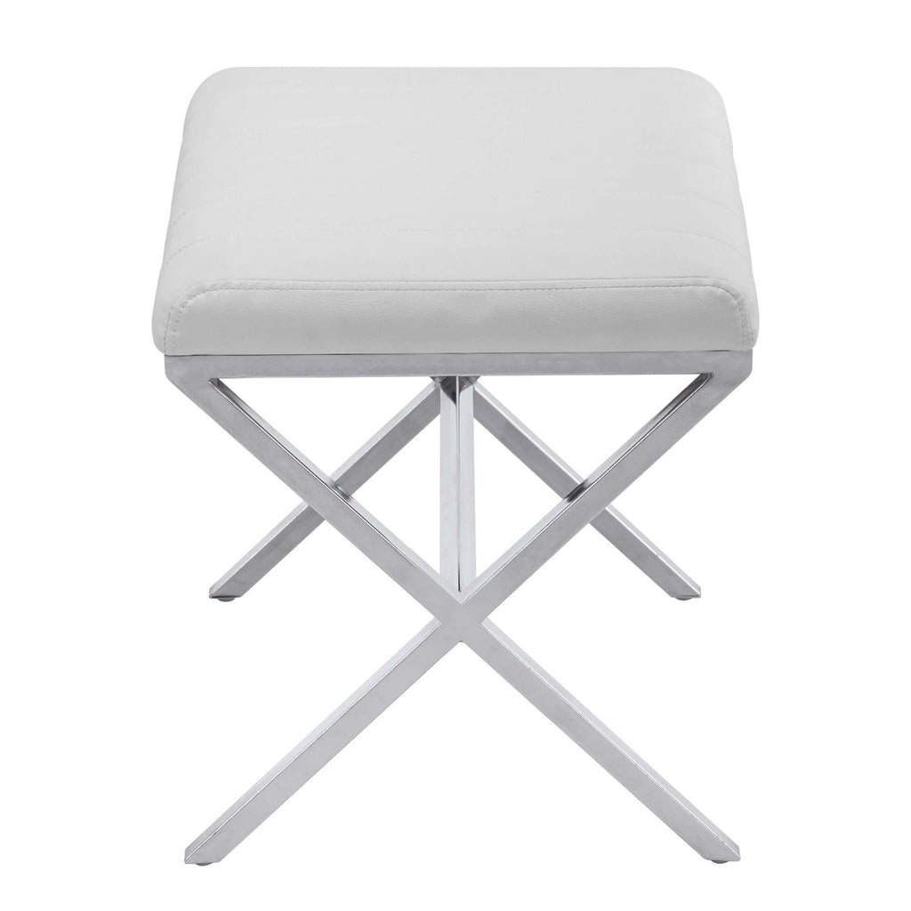 Banc de coiffeuse capitonné en similicuir avec pieds en métal en forme de X
