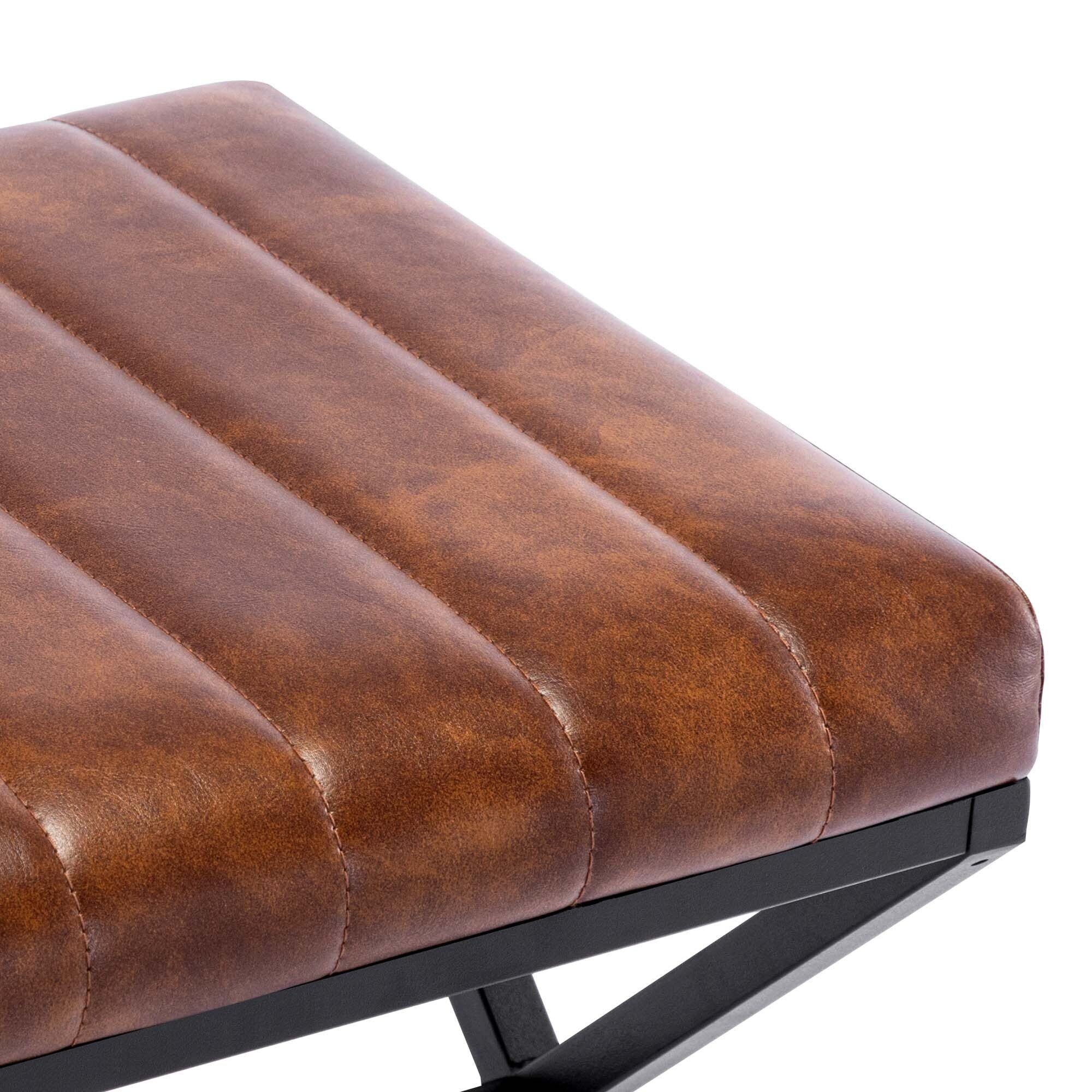 Banc de coiffeuse capitonné en similicuir avec pieds en métal en forme de X