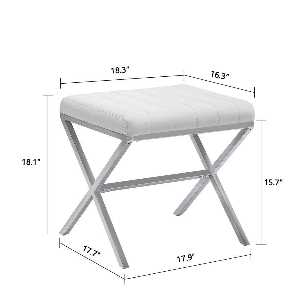 Banc de coiffeuse capitonné en similicuir avec pieds en métal en forme de X