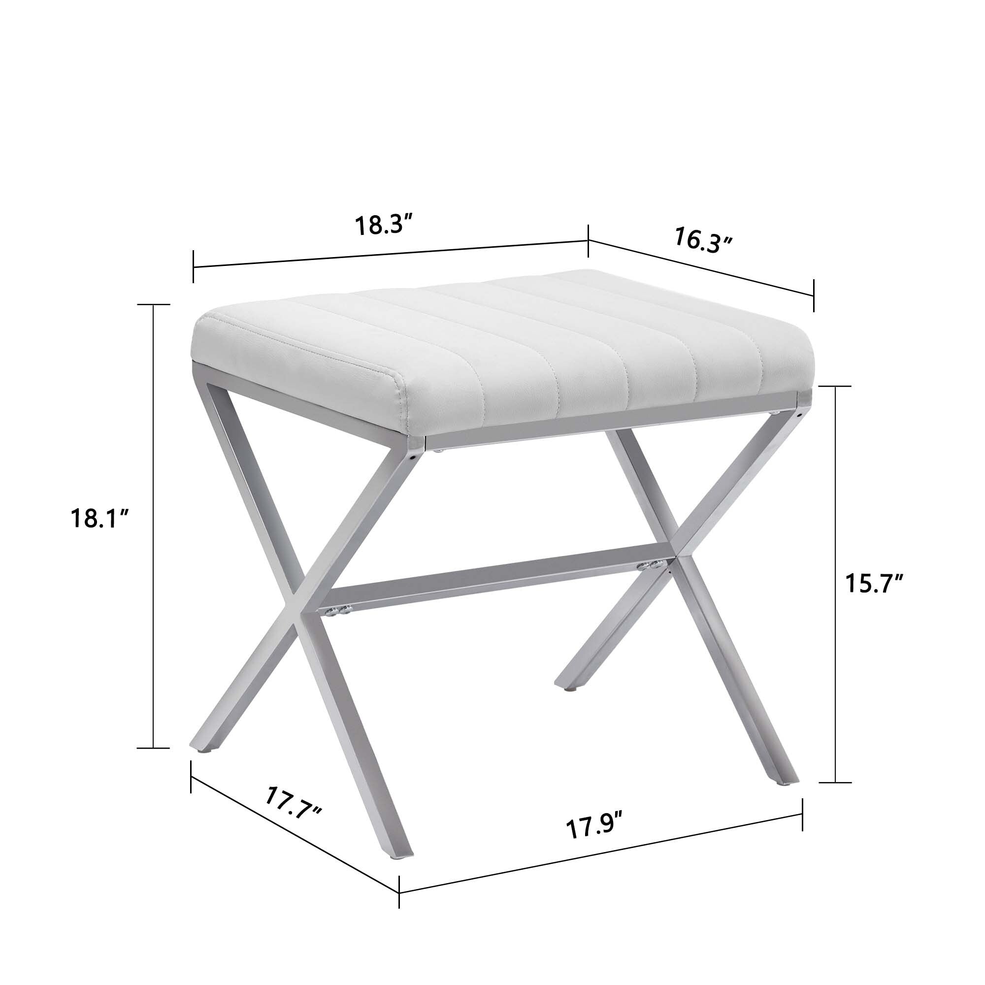 Banc de coiffeuse capitonné en similicuir avec pieds en métal en forme de X