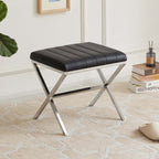 Banc de coiffeuse capitonné en similicuir avec pieds en métal en forme de X