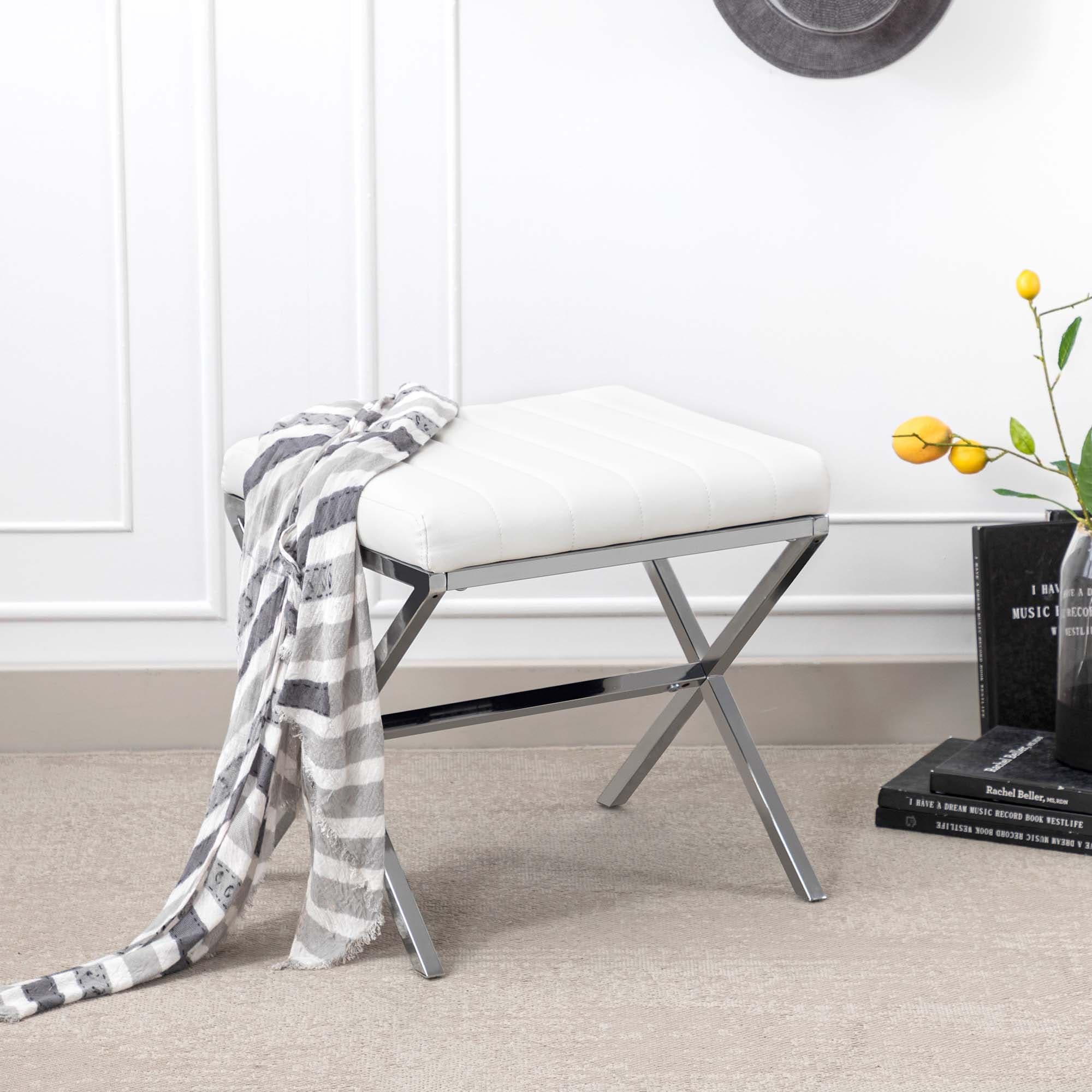 Banc de coiffeuse capitonné en similicuir avec pieds en métal en forme de X