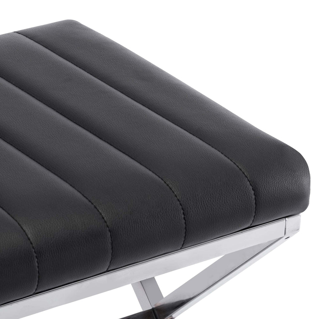 Banc de coiffeuse capitonné en similicuir avec pieds en métal en forme de X