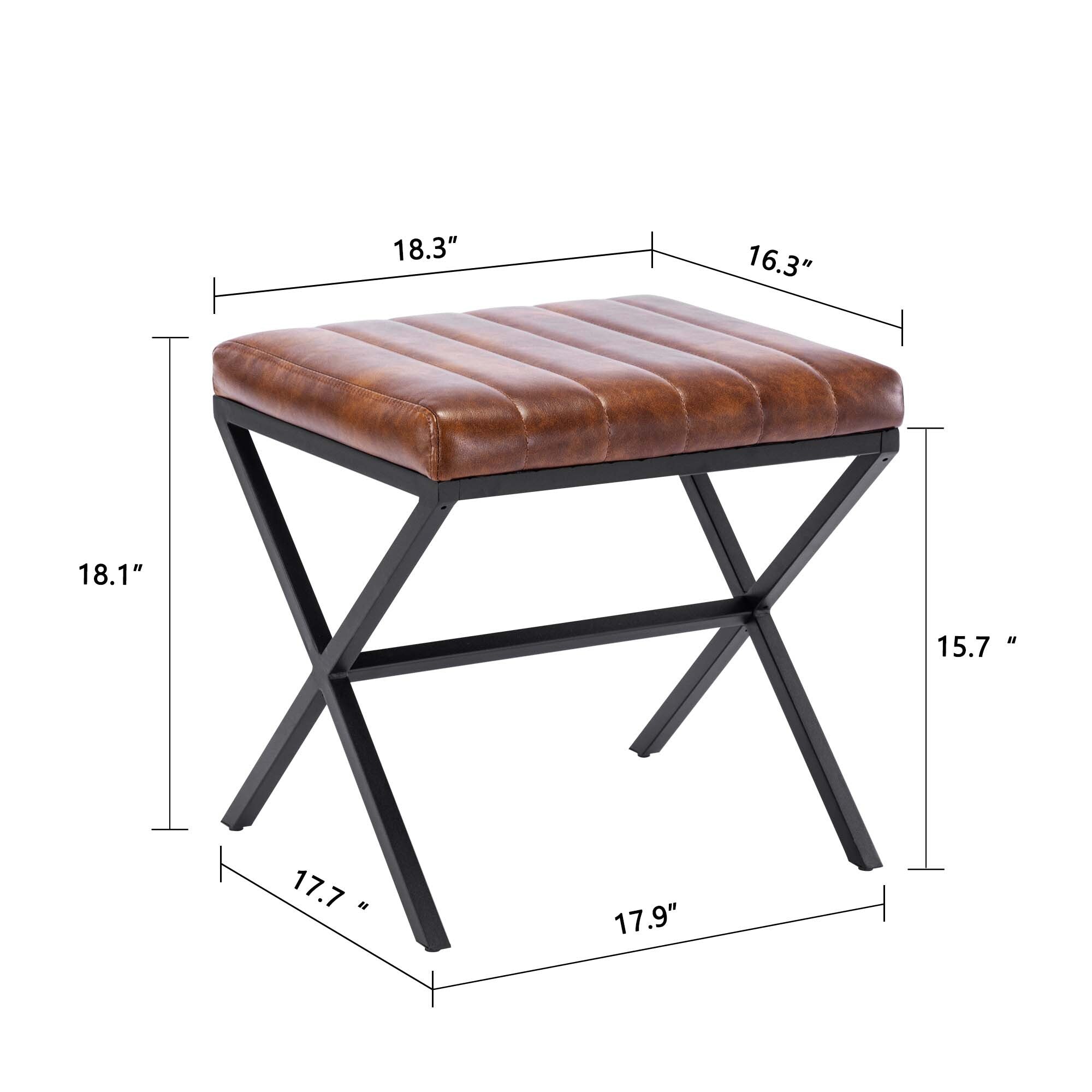 Banc de coiffeuse capitonné en similicuir avec pieds en métal en forme de X