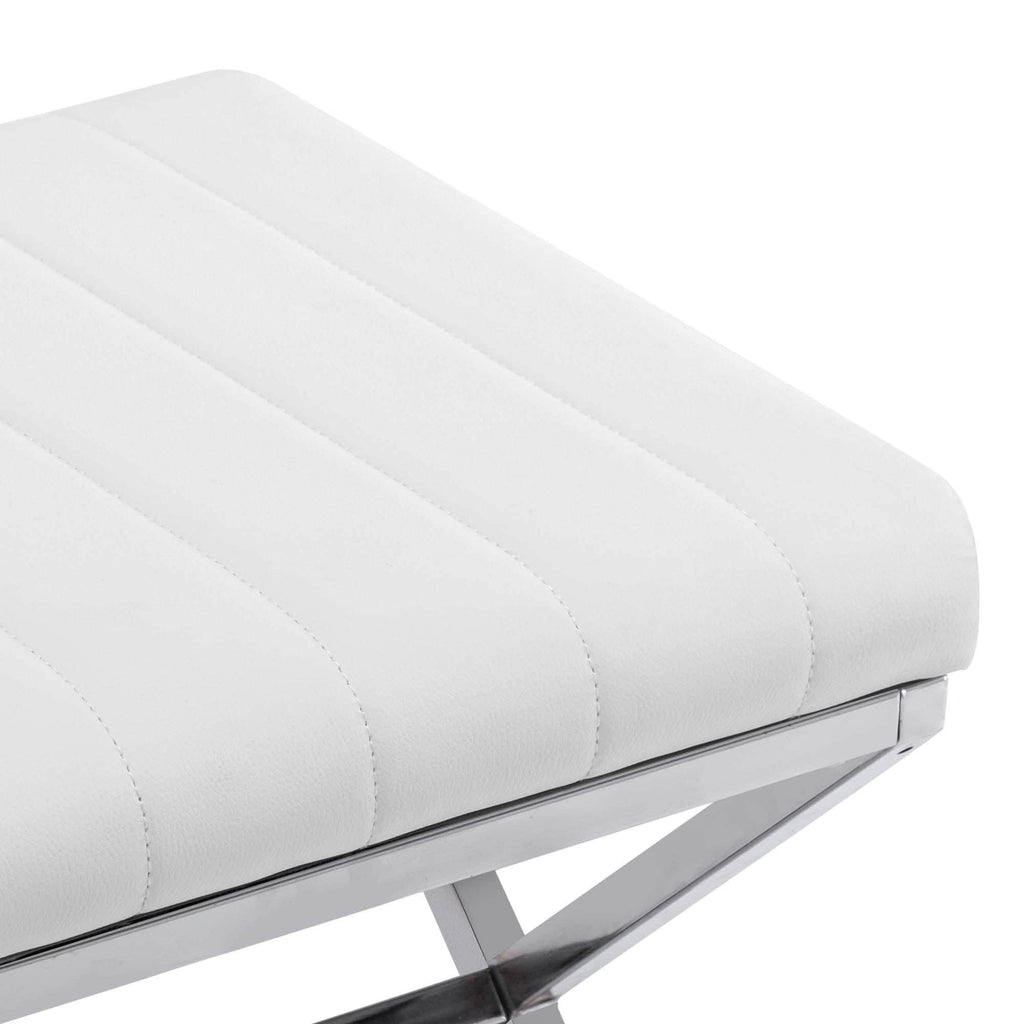 Banc de coiffeuse capitonné en similicuir avec pieds en métal en forme de X