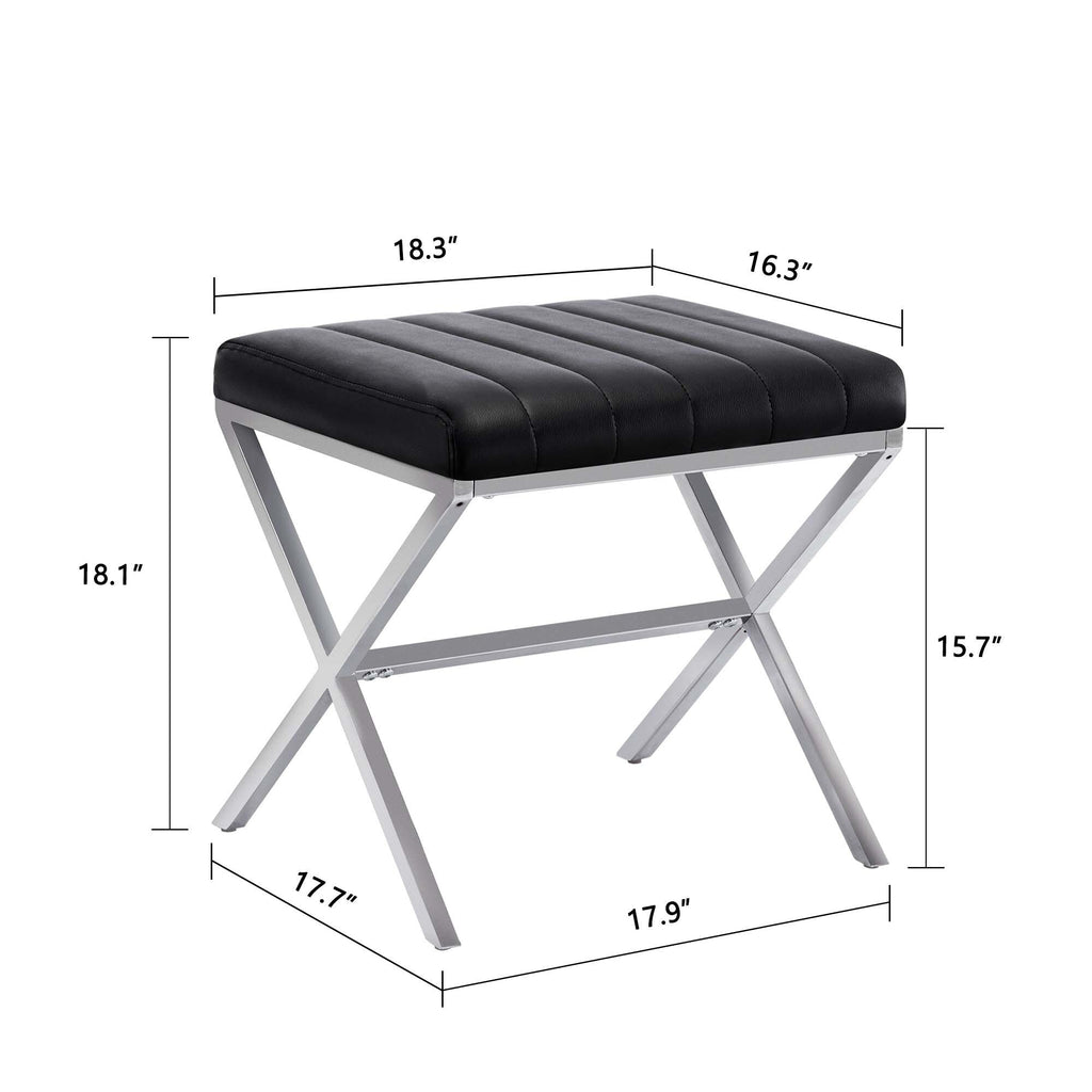 Banc de coiffeuse capitonné en similicuir avec pieds en métal en forme de X