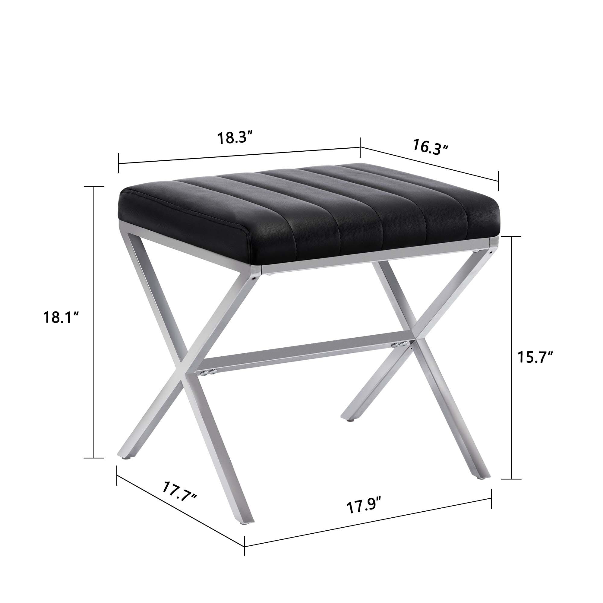 Banc de coiffeuse capitonné en similicuir avec pieds en métal en forme de X