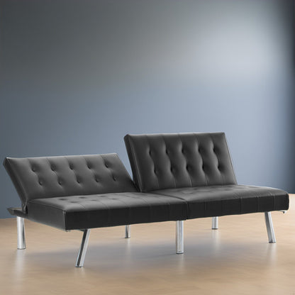 Canapé-lit futon capitonné moderne du milieu du siècle avec dossier divisé et pieds chromés